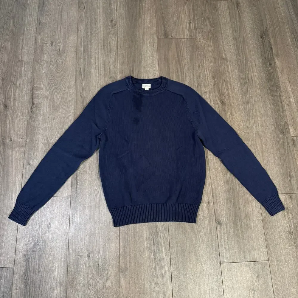 J.Crew Knit Heritage Cotton Crew Neck Sweater Mens S Navy Pullover Long Sleeve